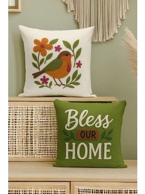 Çift Tarafı Dijital Baskılı  4'lü Kırlent Kılıfı Seti (Panç /punch Nakış Desen Görünümlü)