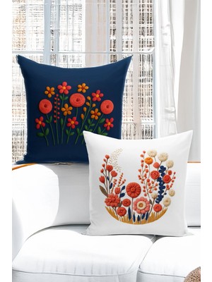 Çift Tarafı Dijital Baskılı  4'lü Kırlent Kılıfı Seti (Panç /punch Nakış Desen Görünümlü)