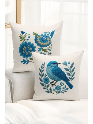 Çift Tarafı Dijital Baskılı  4'lü Kırlent Kılıfı Seti (Panç /punch Nakış Desen Görünümlü)