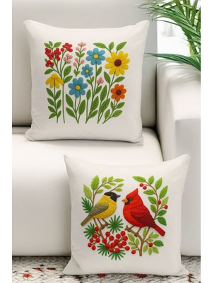 Çift Tarafı Dijital Baskılı  4'lü Kırlent Kılıfı Seti (Panç /punch Nakış Desen Görünümlü)