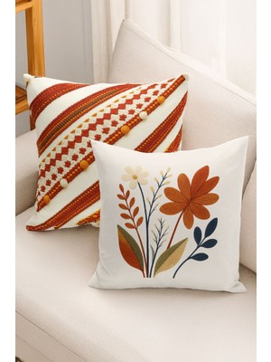 Çift Tarafı Dijital Baskılı  4'lü Kırlent Kılıfı Seti (Panç /punch Nakış Desen Görünümlü)