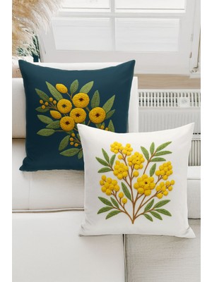 Çift Tarafı Dijital Baskılı  4'lü Kırlent Kılıfı Seti (Panç /punch Nakış Desen Görünümlü)