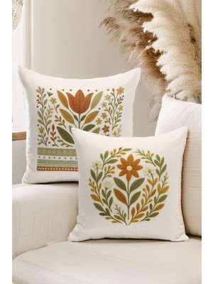 Çift Tarafı Dijital Baskılı  4'lü Kırlent Kılıfı Seti (Panç /punch Nakış Desen Görünümlü)