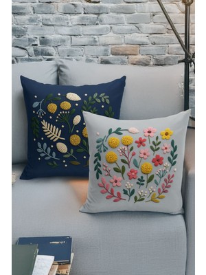 Çift Tarafı Dijital Baskılı  4'lü Kırlent Kılıfı Seti (Panç /punch Nakış Desen Görünümlü)