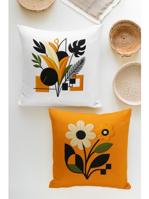 Çift Tarafı Dijital Baskılı  4'lü Kırlent Kılıfı Seti (Panç /punch Nakış Desen Görünümlü)