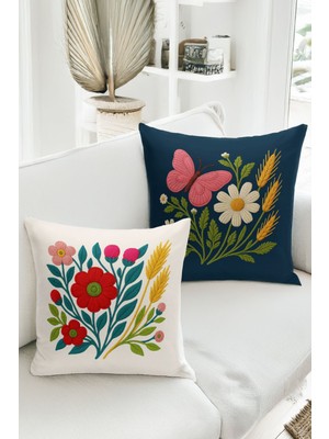 Çift Tarafı Dijital Baskılı  4'lü Kırlent Kılıfı Seti (Panç /punch Nakış Desen Görünümlü)