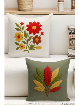 Çift Tarafı Dijital Baskılı  4'lü Kırlent Kılıfı Seti (Panç /punch Nakış Desen Görünümlü)