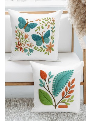 Çift Tarafı Dijital Baskılı  4'lü Kırlent Kılıfı Seti (Panç /punch Nakış Desen Görünümlü)