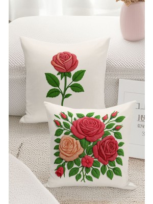 Çift Tarafı Dijital Baskılı  4'lü Kırlent Kılıfı Seti (Panç /punch Nakış Desen Görünümlü)