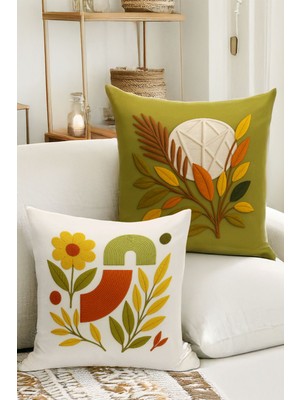 Çift Tarafı Dijital Baskılı  4'lü Kırlent Kılıfı Seti (Panç /punch Nakış Desen Görünümlü)