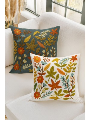 Çift Tarafı Dijital Baskılı  4'lü Kırlent Kılıfı Seti (Panç /punch Nakış Desen Görünümlü)