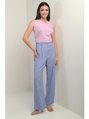 Kadın Beli Lastikli Cepli Pile Detaylı Palazzo Pantolon