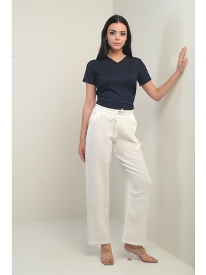 Kadın Müslin Palazzo Beli Lastikli Cepli Pantolon