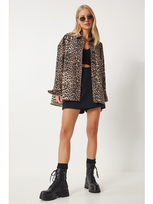 Leopar Desenli Gabardin Gömlek LRV0075 VİZON SİYAH