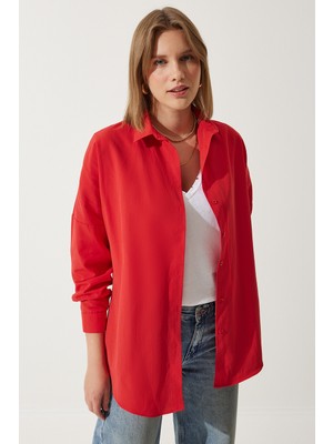 Oversize Basic Gömlek LDD0003 ORTA KIRMIZI