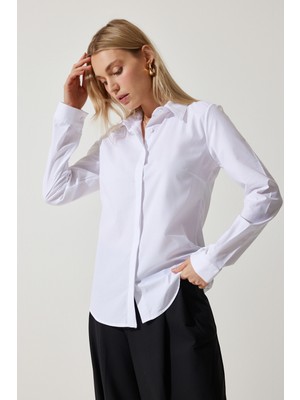 Slim Fit Likralı Poplin Ofis Gömlek LDY0001 BEYAZ