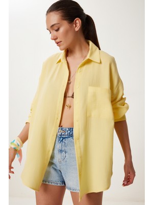 Oversize Basic Müslin Gömlek LMX0002 SARI