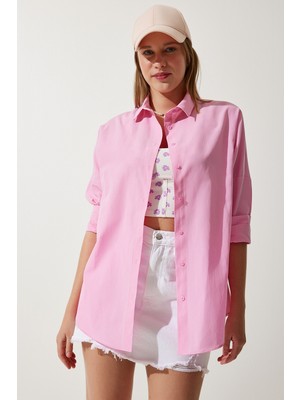 Oversize Basic Gömlek LDD0003 PEMBE