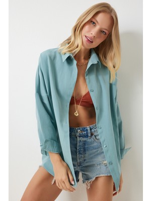 Oversize Basic Gömlek LDD0003 SU YEŞİLİ
