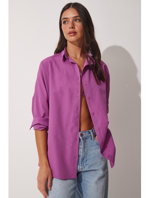 Oversize Basic Gömlek LDD0003 ORTA LİLA