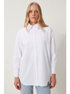 Pamuklu Oversize Uzun Gömlek LBP0013 BEYAZ