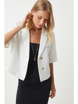 Şal Yaka Mevsimlik Keten Ayrobin Ceket LDD0014 BEYAZ