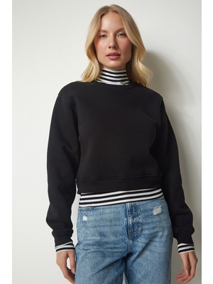 Şardonlu Crop Sweatshirt LUB0043 SİYAH