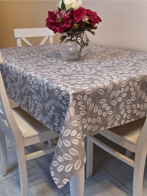 Başak Ev Tekstili Elyaflı Pvc Muşamba - Desenli Silinebilir Masa Örtüsü (Gri)