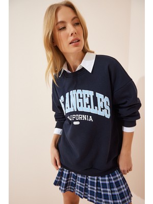 Baskılı Şardonlu Örme Sweatshirt LDZ0026 LACİVERT