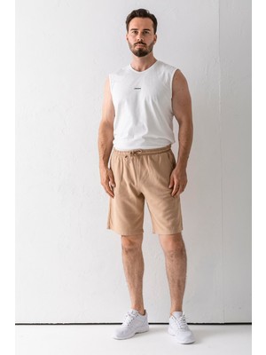 Erkek Beli Ayarlanabilir Çift Cepli Şort Bej - 9239