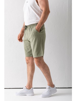 Erkek Beli Ayarlanabilir Çift Cepli Şort Haki - 9239