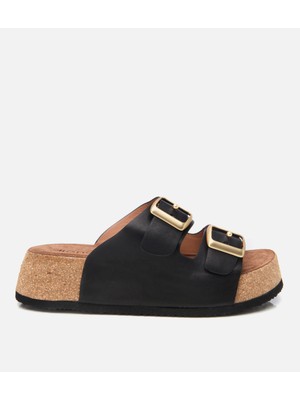 Hotiç 01TEH306460A100 KADIN Deri Siyah Kemerli Yüksek Tabanlı Düz Terlik