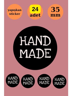24 Adet - Siyah Handmade Sticker -Paketleme Sticker - Teşekkür Etiketi- Yuvarlak Sticker -