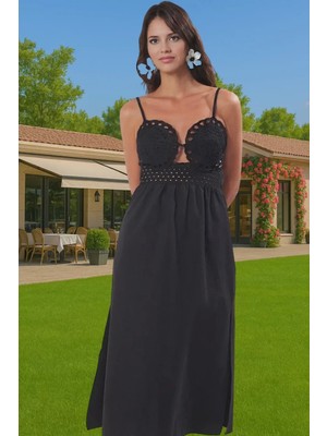 Kadın Yazlık Dantelli A Line Midi Elbise %53 Pamuk %47 Polyester Modern Stil Dayanıklı Malzeme