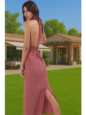 Şık Sırt Dekolteli Maxi Plaj Elbisesi Keten Karışımlı Dokuma Kumaş Şık Görünüm Mükemmel Uyum