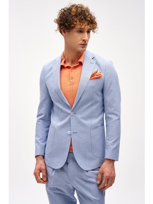 Erkek Mavi Slim Fit / Dar Kalıp Mono Yaka Takım Elbise