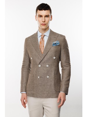 Erkek Kahve Slim Fit / Dar Kalıp Geniş Kırlangıç Ceket