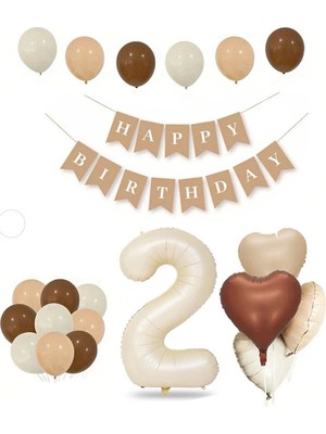 Papatya Party Tüm Yaşlar Retro Doğum Günü Seti Krem Rakam Folyo Banner Kalp Folyo Balon