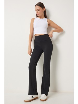 Yüksek Bel İspanyol Paca Tayt LUB0048 SİYAH
