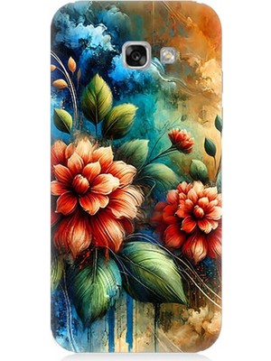 Samsung Galaxy A3 2017 Uyumlu Kırmızı Çiçek ve Tomurcuklar  Desenli Silikon Kılıf