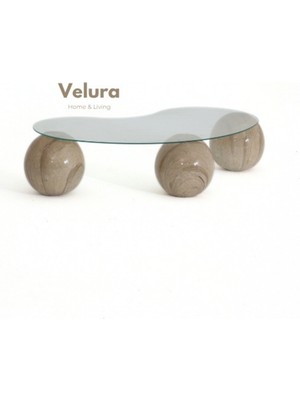 Modern Orta Sehpa & Top Sehpa Cam Sehpa & Küre Orta Sehpa - Taş Desen - Fasulye - Şeffaf Cam