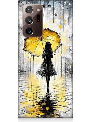 Teknomeg Samsung Galaxy Note 20 Ultra Uyumlu Yağmurda Sarı Şemsiye Altında  Desenli Silikon Kılıf