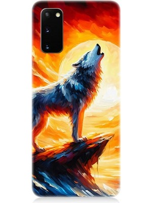 Teknomeg Samsung Galaxy S20 Uyumlu Kayalıkta Uluyan Kurt Yalnızlığı  Desenli Silikon Kılıf