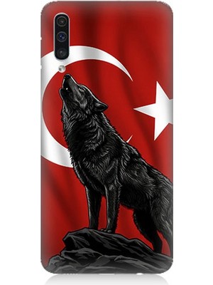 Samsung Galaxy A50 Uyumlu Ay Yıldızlı Uluyan Kurt  Desenli Silikon Kılıf