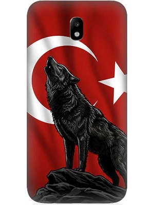Samsung Galaxy J7 Pro Uyumlu Ay Yıldızlı Uluyan Kurt  Desenli Silikon Kılıf