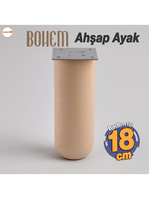 Bohem Doğal Ahşap Silindir Ayak 18 cm Aparat Dahil Mobilya Koltuk Kanepe Sehpa Masa Ayağı Ayakları