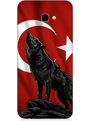 Samsung Galaxy J4 Plus Uyumlu Ay Yıldızlı Uluyan Kurt  Desenli Silikon Kılıf