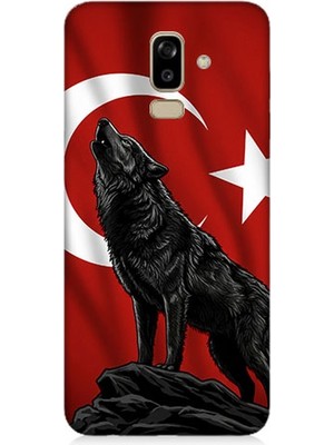 Samsung Galaxy J8 Uyumlu Ay Yıldızlı Uluyan Kurt  Desenli Silikon Kılıf