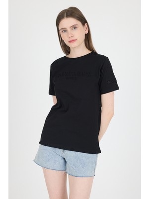 Siyah Kabartma Yazılı Relaxed Fit Tişört 25209