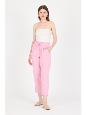 Pembe Müslin %100 Pamuk Beli Lastikli Pantolon 8055A